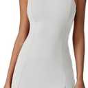 QINSEN Womens Crew Neck Tennis Dress Sleeveless Side Slit Golf Athletic Dress Build in Shorts with Pockets S