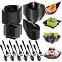 Tessco 200 Pcs Mini Appetizer Plates with Spoons Forks Disposable Mini Dessert Plates Plastic Appetizer Bowls Tiny Individual Serving Trays for Party(Black,Classic)