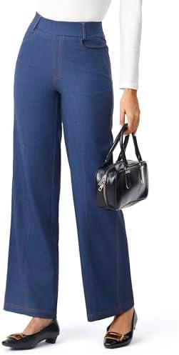 AFITNE Women's Wide Leg Jeans High Waist Pull On Jeans Trendy Loose Denim Pants with Stretchy Denim Like Material M