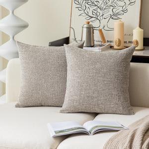 Kevin Textile Throw Pillow Cover Faux Linen Square Cushion Cover Pillowcase, Hidden Zipper, 22x22 inch (2 Piece, Sesame Grey) (22" x 22" (Pack of 2))