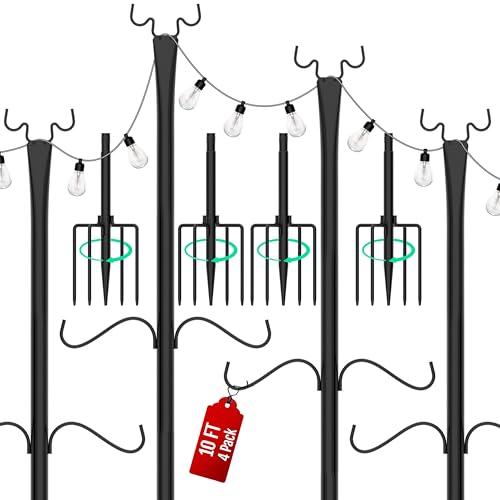 Birdream 4 Pack 10FT String Light Poles for Outside with Shepherd's Hook, Metal Pole for Wedding Party Garden Backyard Patio Decor Decoractions