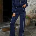BTFBM Women's Two Piece Tracksuit Spring 2026 Long Sleeve Zip Up Sweatshirt Long Pants Outfits Jogger Sweatsuit Sets(Navy Blue, Medium)