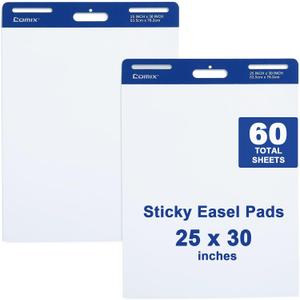Comix Sticky Easel Pad, 25 x 30 Inches Flip Chart Paper for Teachers, Large Self Stick Easel Paper, 30 Sheets/Pad, 2 Pads/Pack (2 Packs)