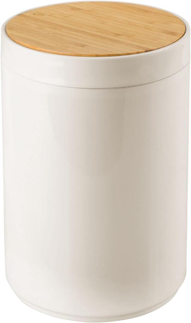 mDesign Plastic Round Trash Can Small Wastebasket - Garbage Bin Container with Swing-Close Lid - Bathroom Garbage Basket - Holds Waste, Recycling - 1.3 Gallon - Basa Collection - Cream/Beige/Natural mDesign Plastic Round Trash Can Small Wastebasket - Garbage Bin Container with Swing-Close Lid - Bathroom Garbage Basket - Holds Waste, Recycling - 1.3 Gallon - Basa Collection - Cream/Beige/Natural