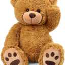 LotFancy Teddy Bear Stuffed Animals, 20 inch Brown Soft Cuddly Stuffed Bear Plush Toy, Cute Stuffed Animals with Footprints, Gifts for Kids Baby Toddlers on Baby Shower, Easter Decoration