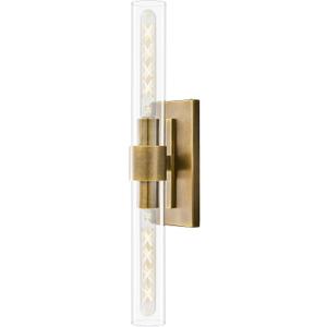 23" Brass Wall Sconce with Clear Glass Shade - Rust-Resistant Vintage Light, E26 Indoor Sconce, Decorative Lighting for Bathroom Living Room Stairway Fireplace Bedroom (Bronze)