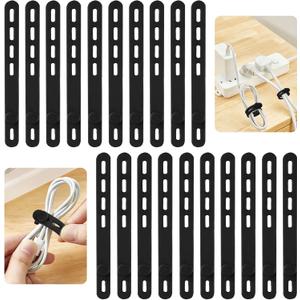 20 Pcs Black Silicone Cable Ties, Reusable Cable Straps Wire Organizer, Cable Management Cord Organizer for Fastening Earphone Phone Charger Home Office Desk Kitchen Appliances Cable Cords Wires