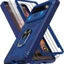 for Pixel 6 Case with Slide Camera Cover & Screen Protector (2 PCS), Google Pixel 6 Case Build in 360 Rotating Ring Kickstand, Military Grade Protective Cover for Pixel 6 Phone, Blue