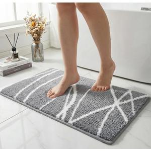 Tititex Luxury Grey White Line Bathroom Rug, 16x24 inch Classic Extra Soft and Absorbent Microfiber Bath Rugs, Non-Slip Plush Shaggy Bath Carpet, Bath Mats for Floor, Tub and Shower