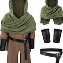 TOKYO REVENGERS Kids Medieval Renaissance Pirate Costume Knight Cosplay Outfit LARP Costume Accessories Set (10-11 Years, Brown-army Green)
