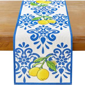 YATOJUZI Lemon Table Runner Summer Blue Table Runners 13x72 Inches Long Table Runner for Home Kitchen Dining Table Decor