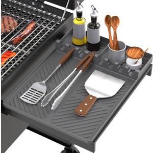 Silicone Grill Mat Compatible with Blackstone, Silicone Griddle Tools Mat with Drip Pad, Spatula Mat for Outdoor Grill Kitchen Counter (Grey) (Gray)