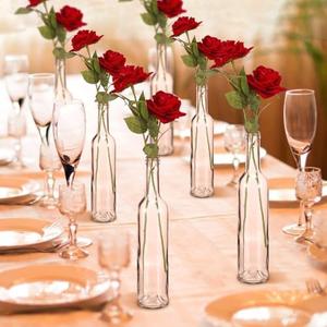 Pickmesh 6 Sets Red Rose Centerpieces for Table 6 Artificial Velvet Flower with 6 Glass Vases Fake Red Rose Flower Centerpiece for Wedding Arrangement Party Home Decoration