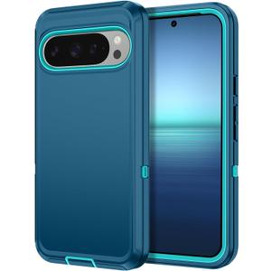 I-HONVA for Google Pixel 9 Pro XL Case Shockproof Dust/Drop Proof 3-Layer Full Body Protection [Without Screen Protector] Rugged Heavy Duty Cover Case for Google Pixel 9 Pro XL,Turquoise