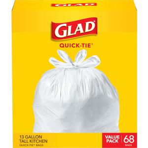 Glad Tall Kitchen Quick-Tie Trash Bags, 13 Gallon, White, 68 Count, (Package May Vary) (68 Count (Pack of 1))