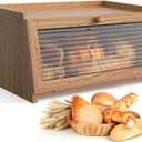Bread Box for Kitchen Countertop Large Bread Box Farmhouse Bread Container Bread Storage with Window Bread Holder (Natural Wood)