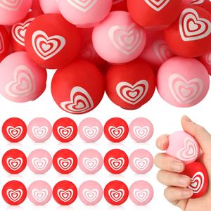Leitee 60 Pcs Valentine Heart Stress Balls Bulk Foam Stress Relief Balls Mini Round Squeeze Balls for Valentines Party Favors Toys Classroom Prize Present Fillers Gifts (Red,Pink)
