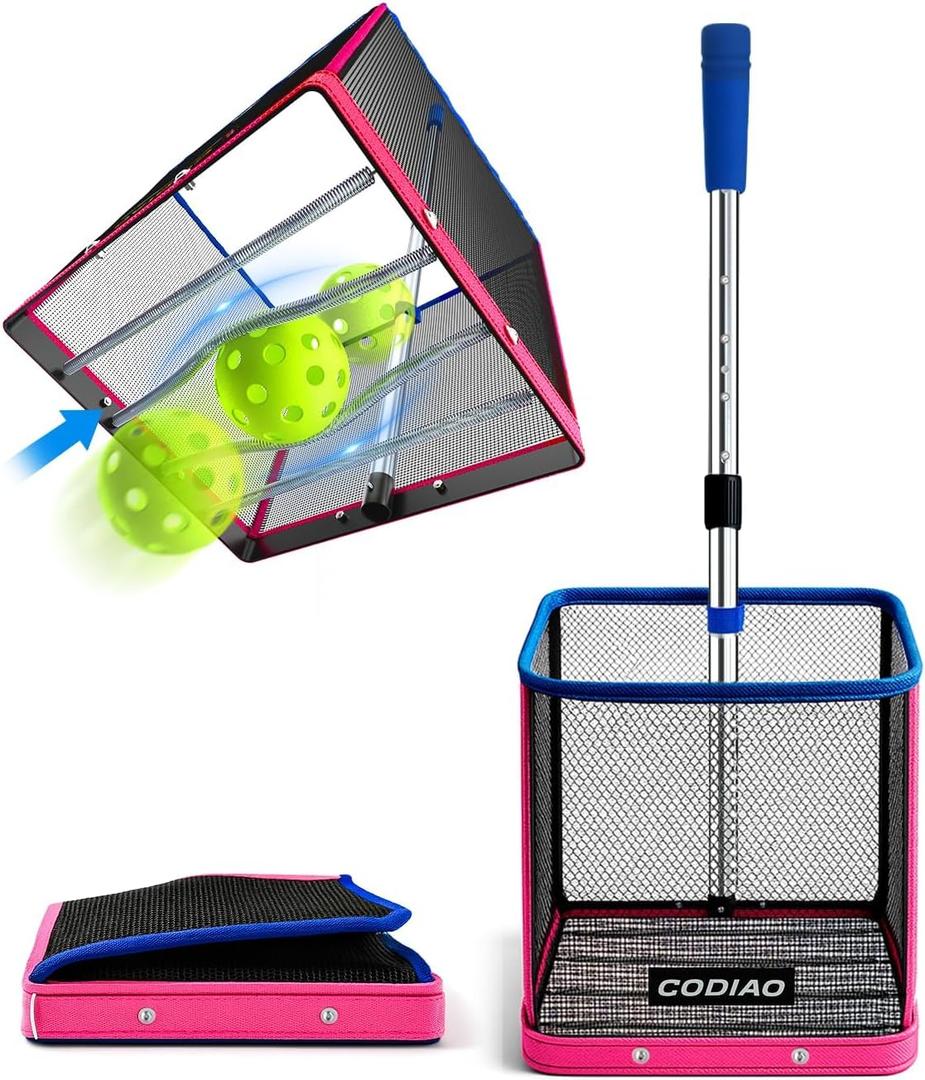 Pickleball Ball Picker Upper, Foldable Lightweight Basket with Telescopic Stainless Steel Handle, Effortless Multi-Ball Retriever & Grabber, Portable for Courts, Easy Storage