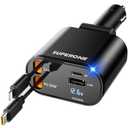 Upgraded] SUPERONE Retractable Car Charger 4 in 1, Fast Car Phone Charger with Cord 2.6ft, USB C and Apple Car Adapter, Compatible with iPhone 17 16 15/15 Pro Max/14/13/12/11, Galaxy, Pixel