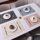 Placemats Set of 6 Washable Heat Resistant Place Mats PVC Woven Dining Table Mat Blue 6pcs