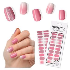 6 x MOOYIYAN Gloss Nail Strips|Uv Free|22 Pcs,Gel Nail Stickers|Long Lasting Two Weeks and Easy to Apply&Remove|Dazzle Pink
