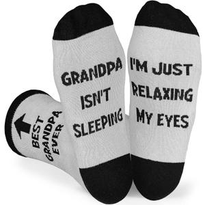 2 x Veachog Best Dad Grandpa Socks for Men, Funny Fathers Day Birthday Gifts for Grandpa Dad Daddy to be Gifts for Grandfather (Grandpa Isnt Sleeping Grey)