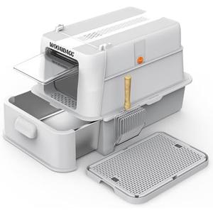 Wooaidagg Covered Stainless Steel Cat Litter Box with Odor Control, Modular Design with Drawer, Easy to Clean with Scoop,XL Size Fits All Cats (Light Grey)