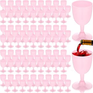Mimorou 100 Pcs Pink Plastic Wine Glasses for Wedding 5.4 oz Small Disposable Goblets with Stem, Unbreakable Plastic Drinking Glasses Drinkware Cup for Wedding Birthday Mother's Day Party Supplies