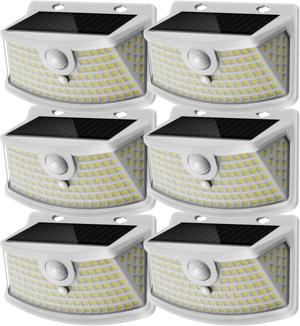 Aootek New Solar Motion Sensor Lights 120 LEDs with Lights Reflector,270 Wide Angle, IP65 Waterproof, Step Lights for Front Door, Yard, Garage, Deck (White, Daylight White, 6-Pack)