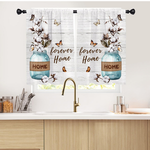 Farmhouse Kitchen Window Curtain Panels Short Small Cafe Mini Teal Floral Brown Flower Vintage Retro Decorative Drapes Rod Pocket 27.5x39 Inches Bathroom Bedroom Home Set for Living Room Decor