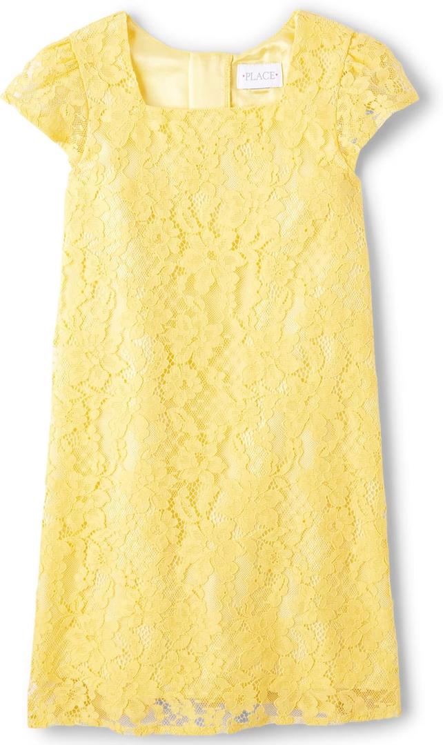 The Children's Place Girls' Short Sleeve Dressy Dresses (Yellow, XL)