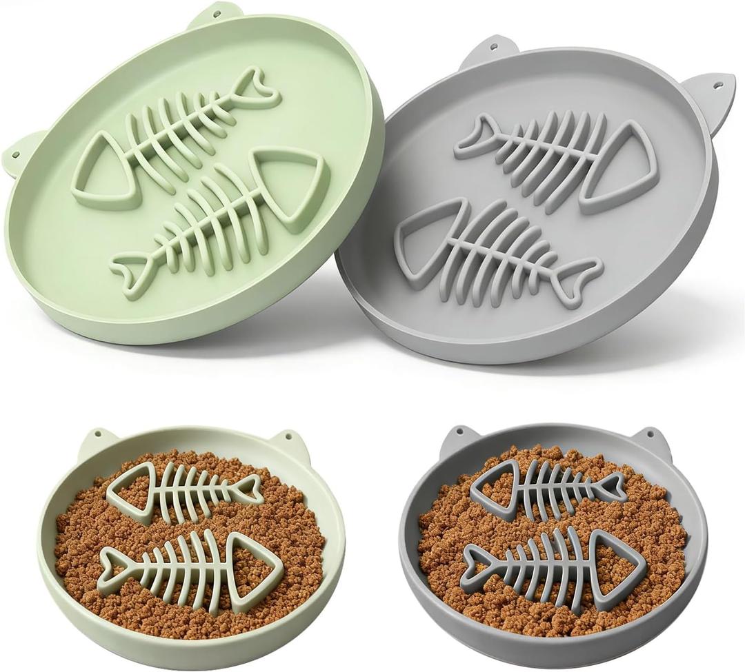 Slow Feeder Cat Bowl, 2 PCS Silicone Cat Bowl, Slow Feeder Ideal for Dry and Wet Food, Easy to Clean, Interactive Puzzle Toy for Pets Food Training, Keeps Cats Busy,6.69" W*0.65" H