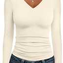IWD Womens Long Sleeve Shirts V Neck Casual Tops 2026 Fashion Slim Fitted Tops Basic Tee Y2k Outfits, Size L