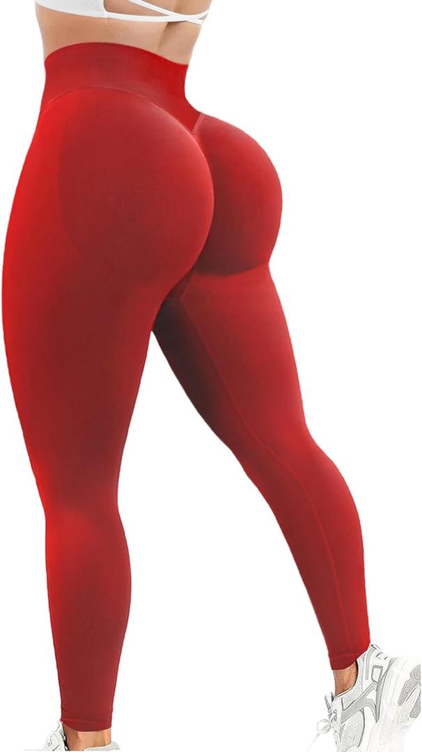 Impact Hidden Scrunch Butt Leggings for Women Mid Low Waist Gym Workout Legging Tummy Control Booty Lifting Yoga Pants (Medium, Impact Red)