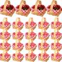 Geelin 24 Pcs Mini Woven Basket with Handle and Red White Gingham Paper Napkins Wood Chip Mini Flower Fruit Picnic Basket Chip for Easter Spring Wedding Party Gift Decoration (Medium)