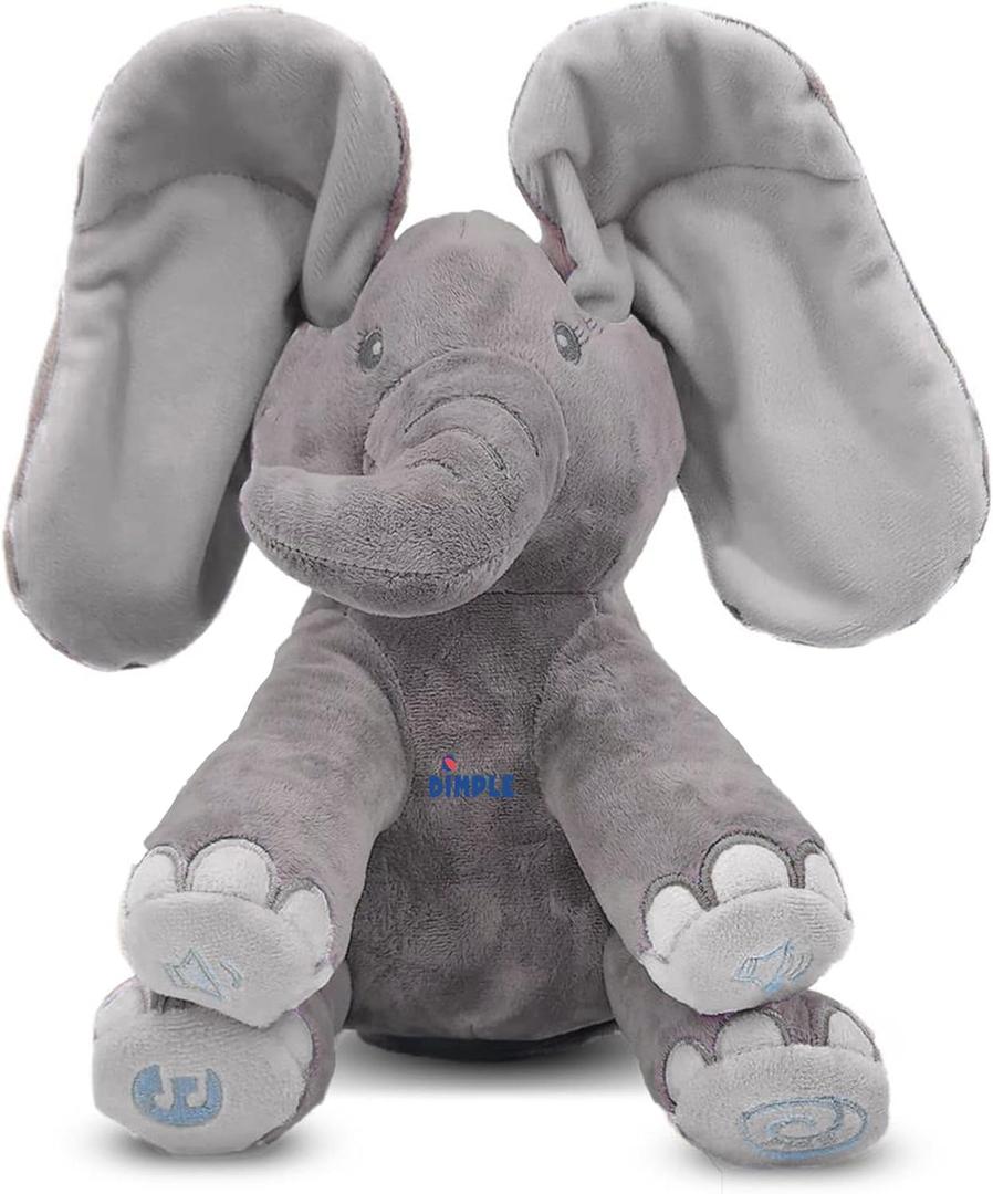 Dimple Emery Peek A Boo Elephant Toy, Interactive Singing Stuffed Elephant Plush with Moving Ears, Musical Stuffed Animal for Babies and Toddlers, Adorable Baby Toy - Adorable Gift for Grandchild
