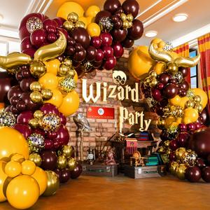 ALL-IN-1 Magical Wizard Balloons Garland Arch Kit with BONUS Snitch for Magical Wizard Birthday Decorations Magical Wizard Party Supplies for Hogwarts Balloons, Magic Wizard Theme, Baby Shower (Burgundy, Yellow, Gold, Pearl Burgundy)