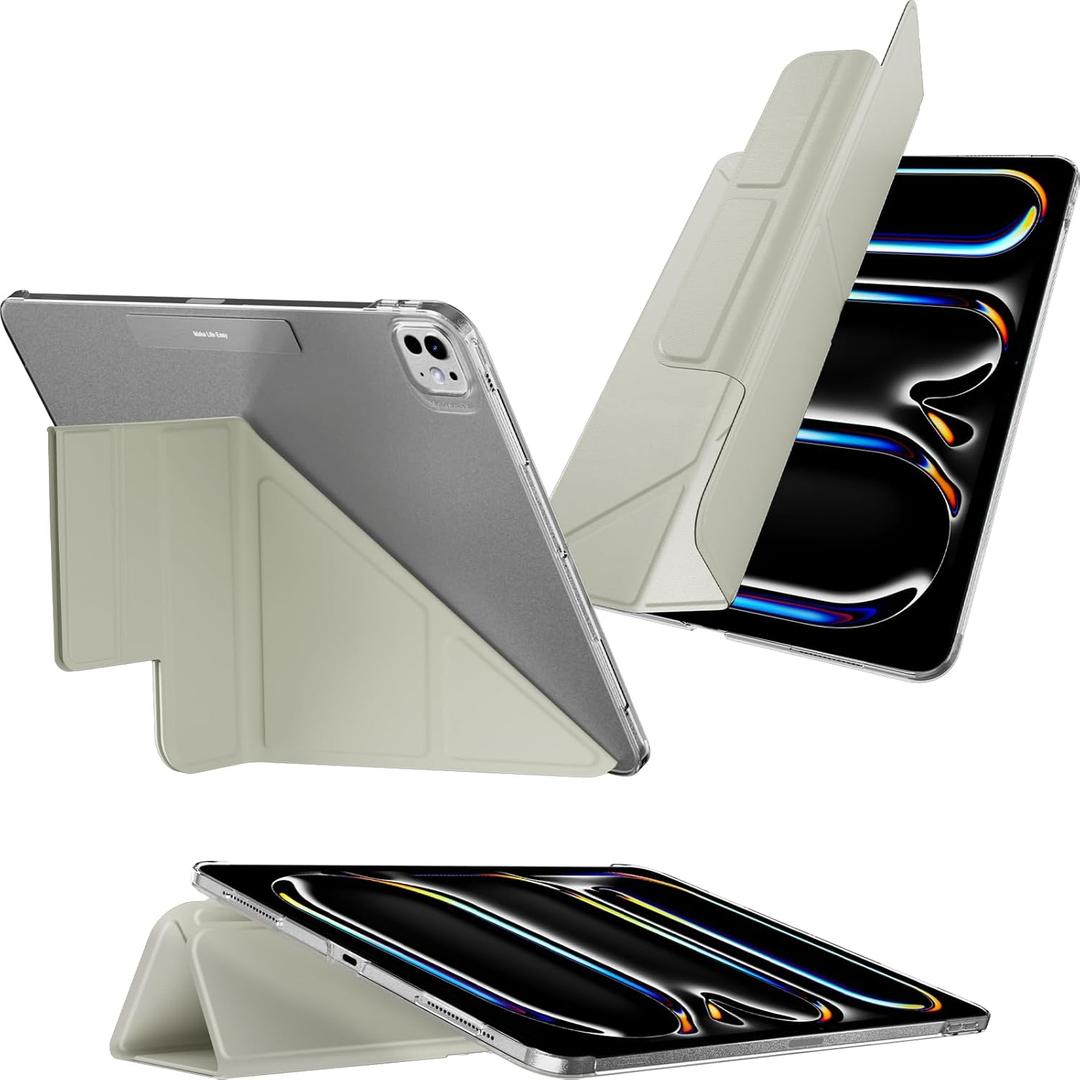 MAGEASY Case for iPad Pro 11" - Folio Case with Multi-fold, Multi-Angle Stand, Apple Pencil Holder, Stain-Resistant, Compatible with iPad Pro 11'' (2024, M4) - Facet | Gray Starlight