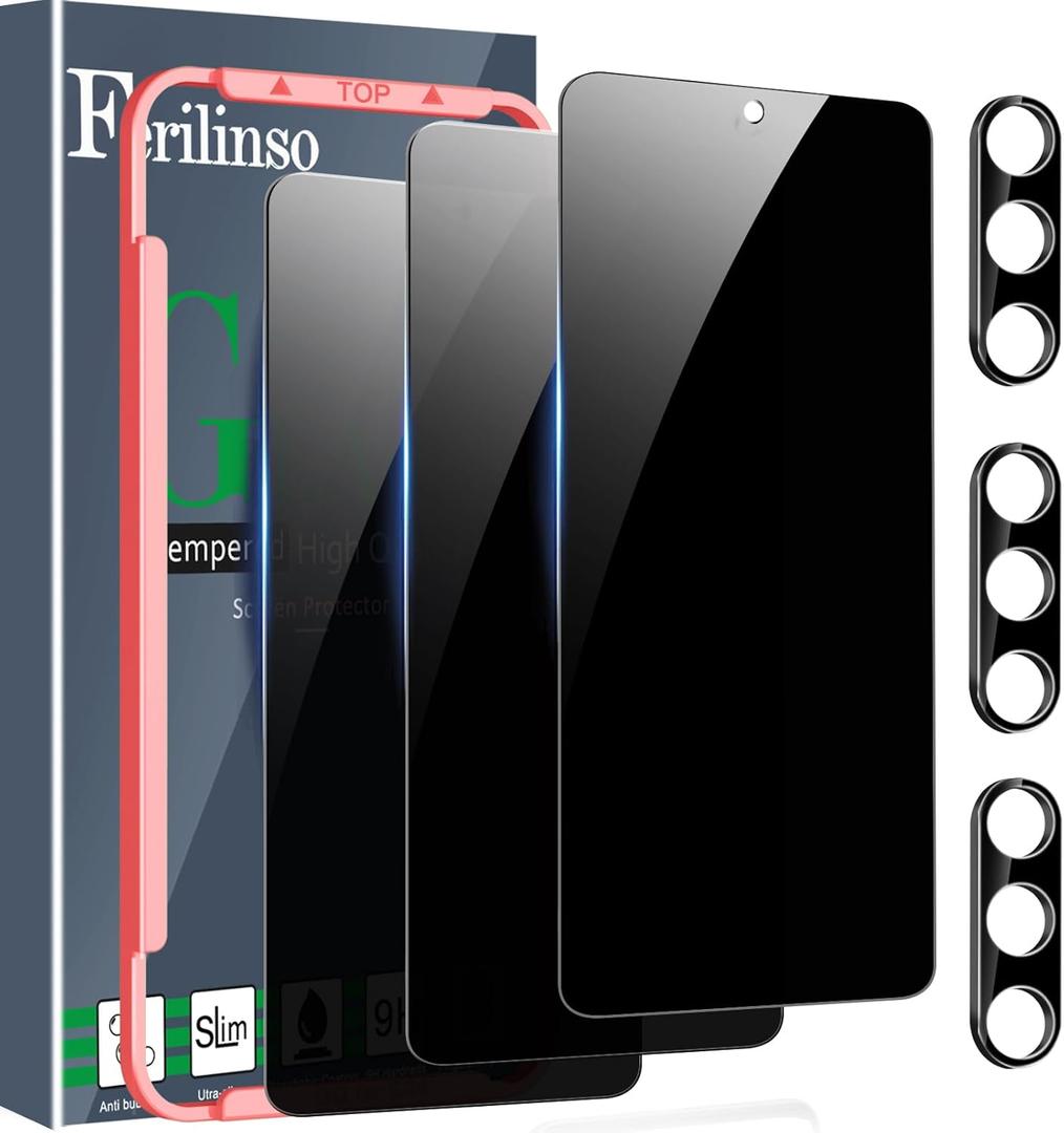 Ferilinso 3 Pack Privacy Screen Protector for Samsung Galaxy S26 Plus with 3Pack Tempered Glass Camera Lens Protector Phone Case Friendly Accessories Protector de Pantalla for Samsung S26 Plus