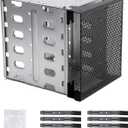 EMVANV Stainless Steel Hard Drive Cage, 5.25" to 5x 3.5" with Fan Space, Adapter Rack Bracket (Silver)