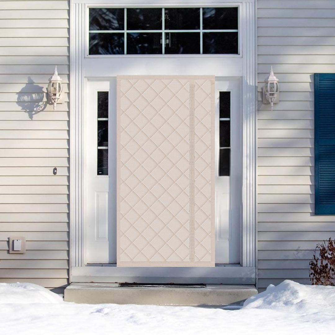 Thermal Door Curtain Fits Doors Size 36"x83"Curtain Size 39"x85", Magnetic Insulated Side Open Keep Warm in Winter Cool in Summer,Diamond Pattern,Beige