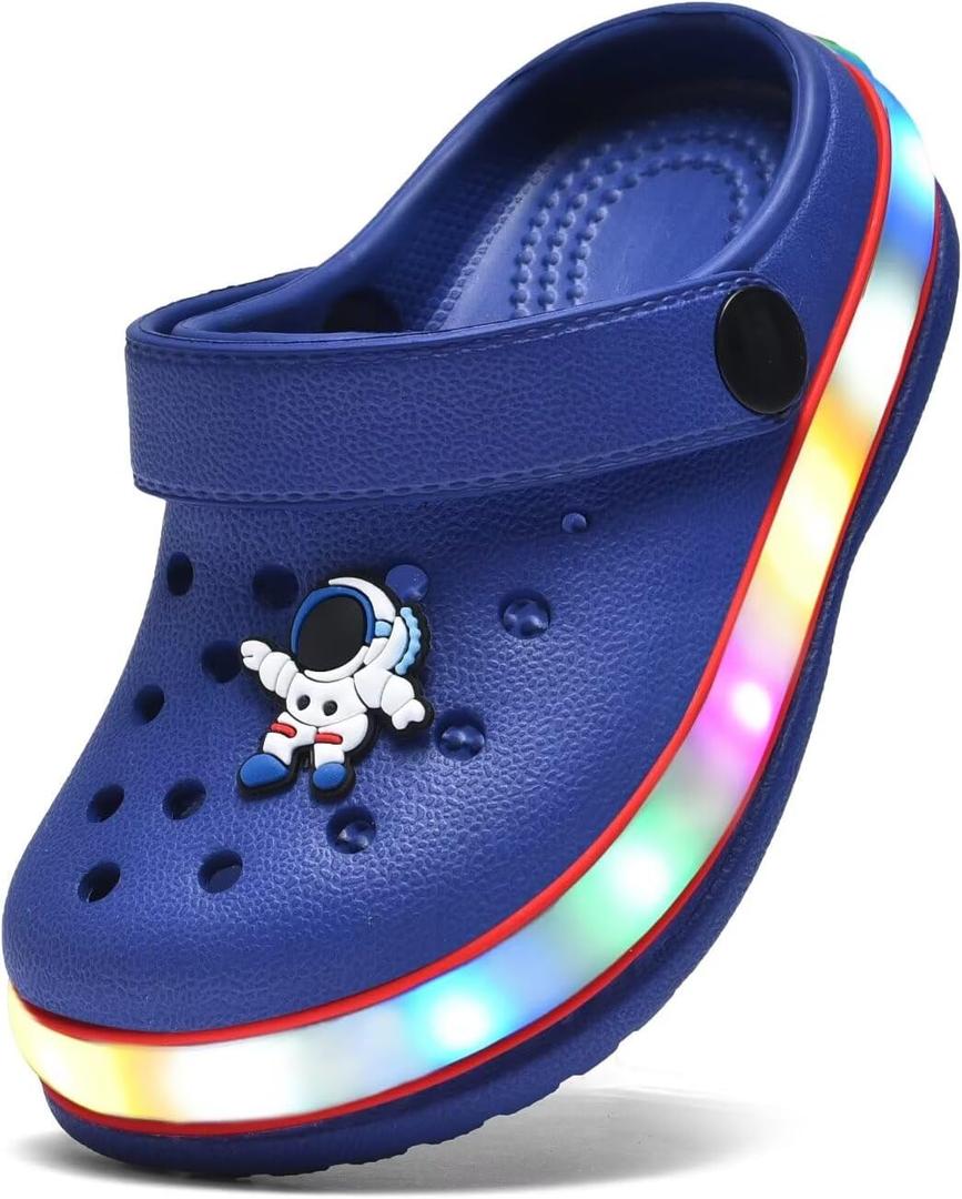 XPKWS Toddler Kids Clogs Boys Girls LED Garden Shoes Light up Sandals Slip on Quick Dry Beach Slippers (Dark Blue,31)