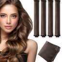 Heatless Curls Overnight Hair Curler - 4 Pcs Curling Rod to Sleep In, Velvet Hair Rollers with Satin Hair Scarf (Brown)