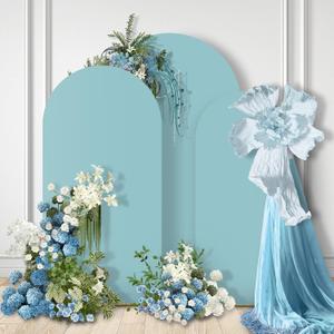 GOJAWAY 6FT/6.6FT/7.2FT Blue Wedding Arch Cover Set of 3, Spandex Fitted Wedding Arch Stand Covers for Round Top Chiara Arch Background Stands Cover for Birthday Party Ceremony Banquet Decor