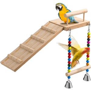 Bird Perches Platform Swing with Climbing Ladder,Bird Wooden Playground,Bird Swing for Green Cheeks, Small Lovebirds, Goldens, Hamsters, Parakeet Cage Accessories
