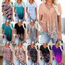 WRRH Women's Summer Short Sleeve Tunic Plus size ladies shirts Floral Blouse Loose Flowy Tops for Leggings M-4XL (L)