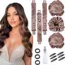 3 Sets Satin Heatless Curling Set Overnight Curls Blowout Rods Soft Hair Curlers to Sleep in Bun Bons Heatless Curls with Bonnet Cap No Heat Headband Silk Roller Wrapper Brown (1 Count (Pack of 3))