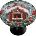 Round Fitted Tablecloth with Elastic, Christmas Winter Cardinal Holly Round Tablecloths Wipeable Waterproof Table Cover Indoor Outdoor Circle Cover for Dining Kitchen Patio Camping Picnic, 40"-44"