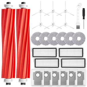 26 Pack Accessories for Roborock Qrevo S/Qrevo Pro/Qrevo Plus/Qrevo Maxv Vacuum Robot, Replacement 2 Main Brush 6 Mop Pads 6 Dust Bag 6 Sidebrush 4 Filter 1 Cleaning Brush 1 Screwdriver