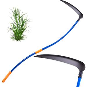 20'' Scythe Tool for Grass Cutting, Unique Curved Stainless Steel Pole, Adjustable Dual-hand Grip, Professional-Grade Blade, for Clearing Bushes, Vines, Fields, Ditches, Paths, Landscaping, 61in.
